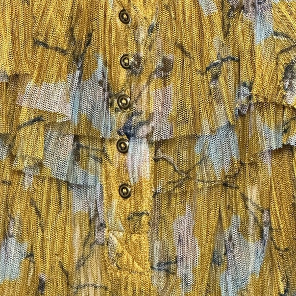 Free People Frills‎ and Thrills Ruffled Semi Sheer Button Front Long Sleeve SZ S - Picture 3 of 5